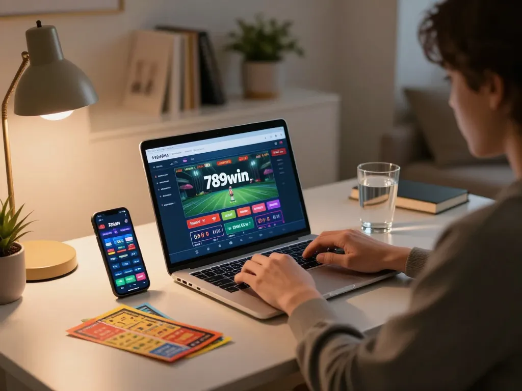Engaging in sports betting on 789win from a comfortable modern setup, emphasizing strategic online gaming.