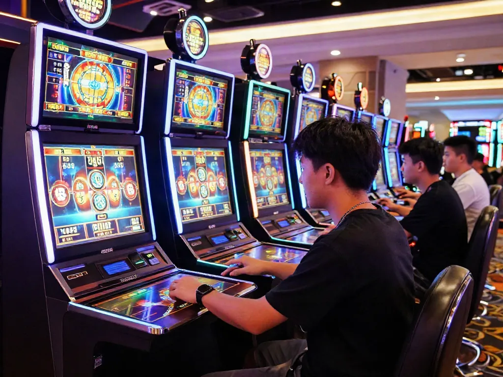 Player enjoying ku88 slot games in a vibrant casino environment filled with energy and excitement.
