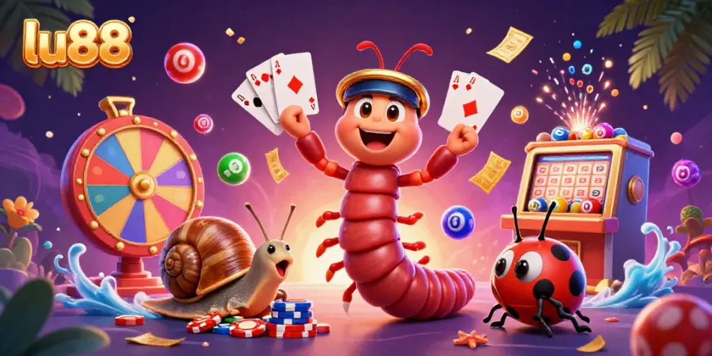 Experience vibrant gameplay at lu88 with a dynamic 3D casino scene featuring engaging characters and exciting lottery elements.