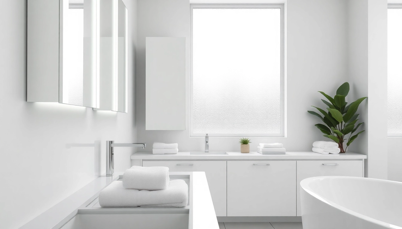 Stylish illuminated bathroom cabinets with modern design and natural light.