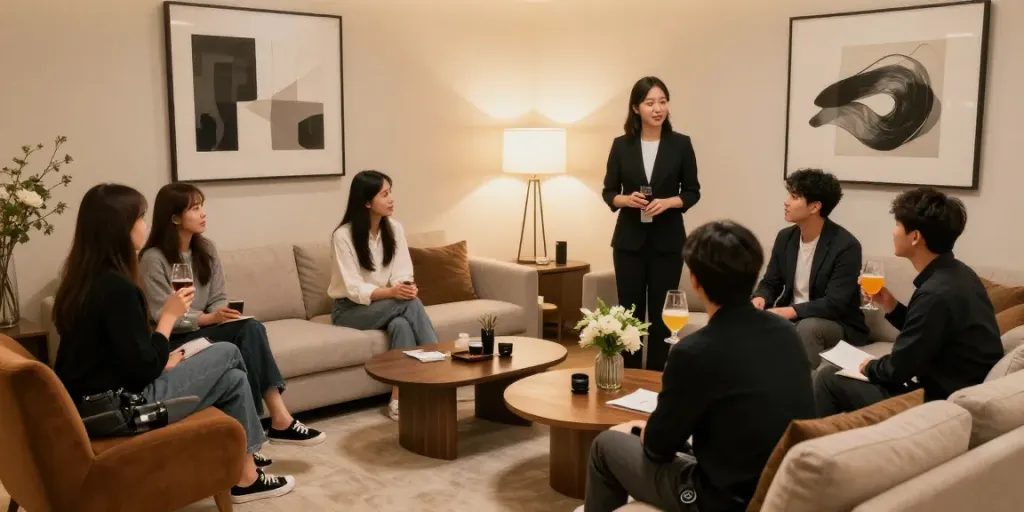 강남구구단에서 손님들과 대화하는 매니저의 독립된 룸 모습