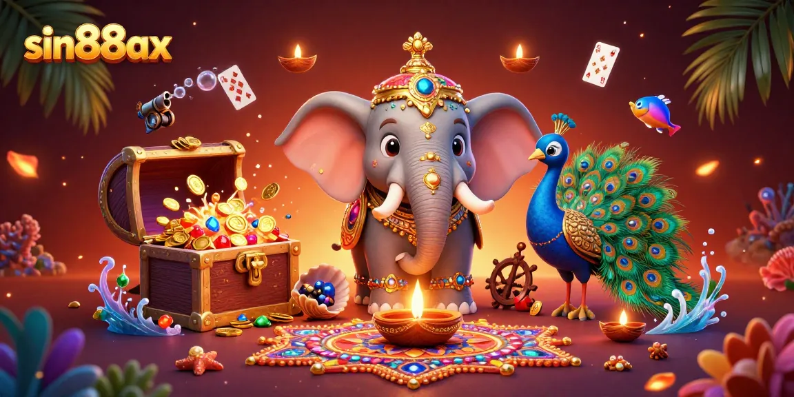 Experience the vibrant world of sin88ax with a gaming-themed 3D illustration featuring an elephant and peacock!