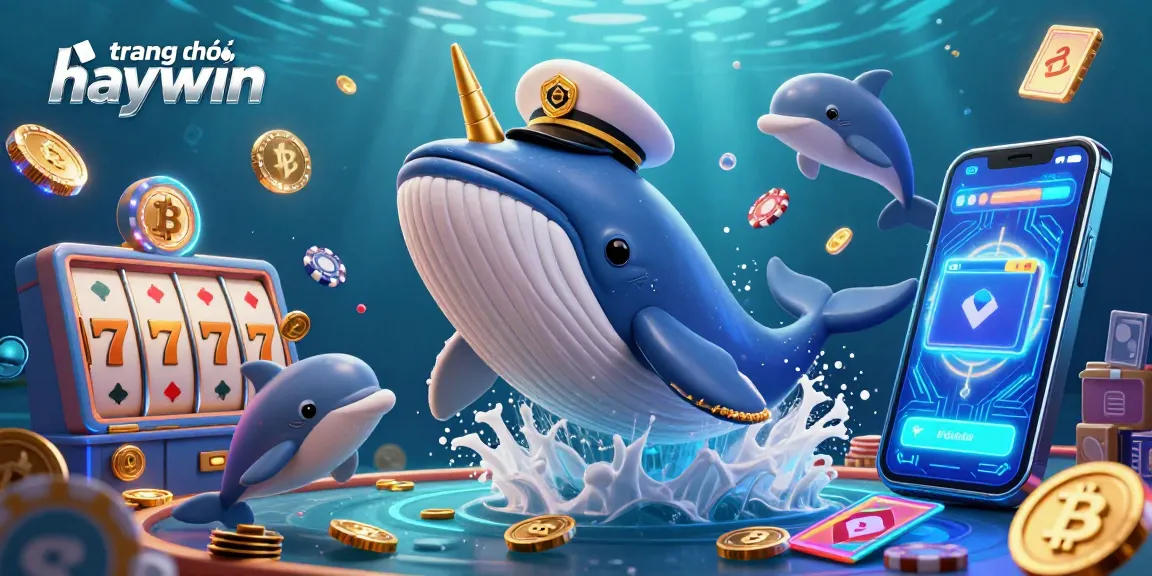 Win big at trang chủ haywin with a vibrant underwater casino scene featuring playful dolphins and a whale.