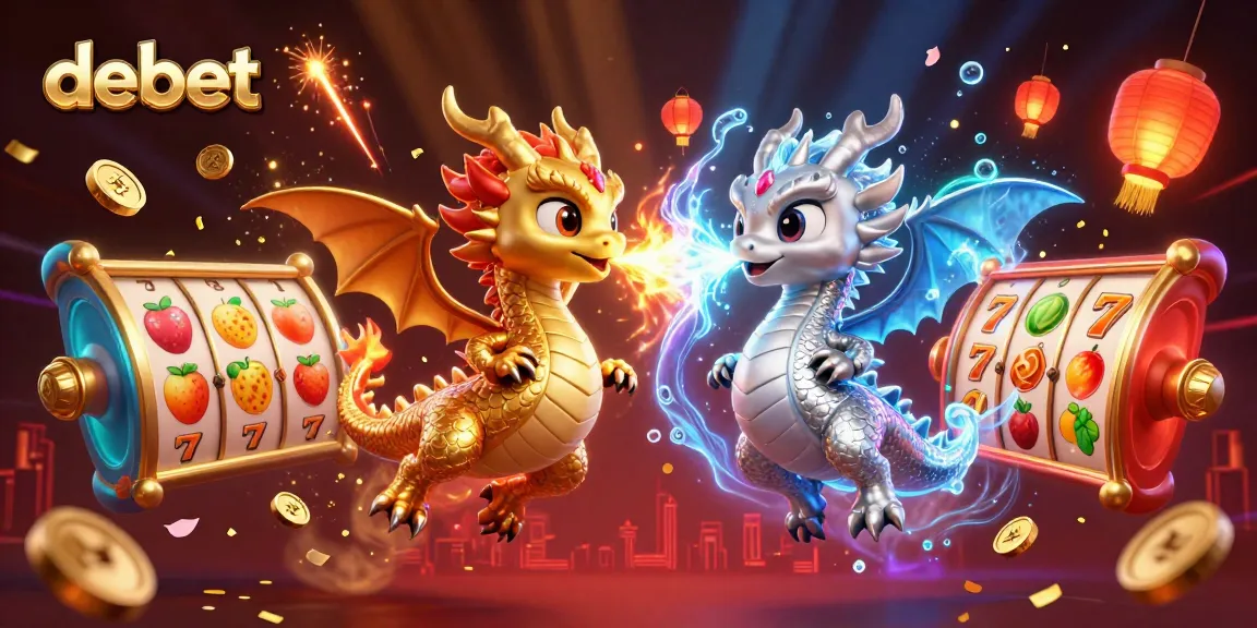 Engage in thrilling gameplay with Debet's vibrant 3D dragons and slot reels, featuring fire and ice.