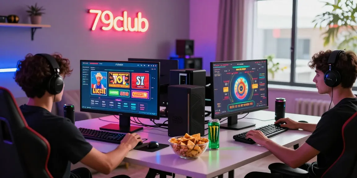 Enjoying a thrilling gaming experience at 79club with friends in a colorful and engaging home setup.