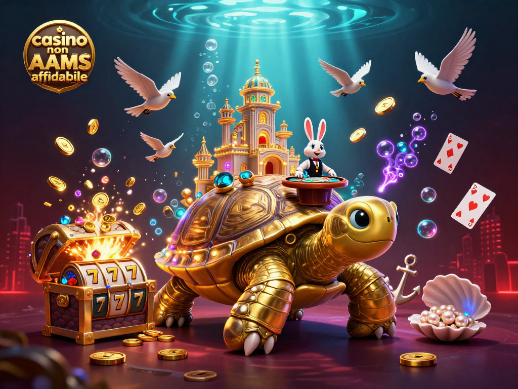 Gioca al casino non AAMS affidabile con un'immagine di tartaruga d'oro e un dealer di carte in un mondo sottomarino.