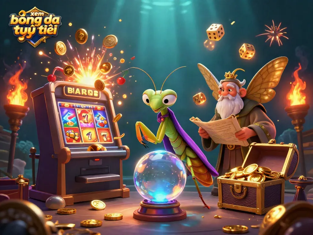 Experience xem bóng đá trực tuyến in vibrant detail, featuring mystical characters and dynamic gambling elements.