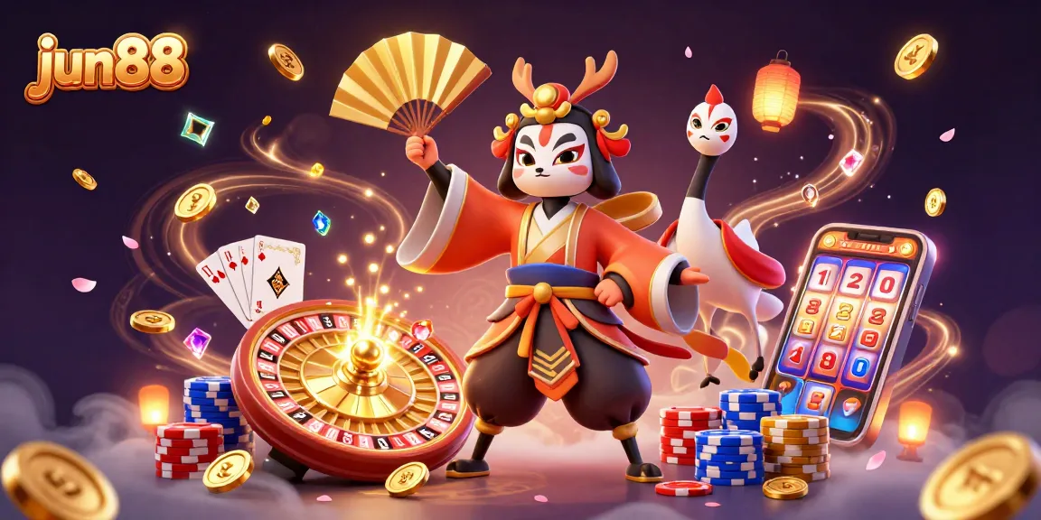 Experience the excitement of jun88 with 3D characters and casino elements in a vibrant, dynamic scene.