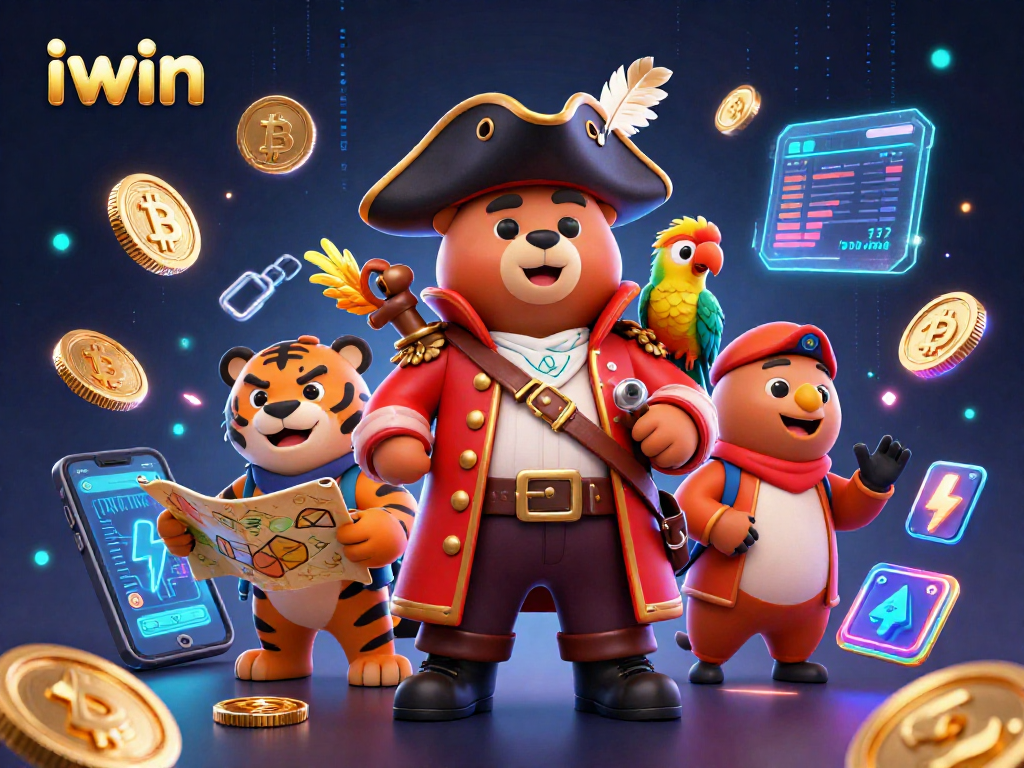 Join the adventure with iwin as a cartoon bear pirate navigates cryptocurrency treasures!