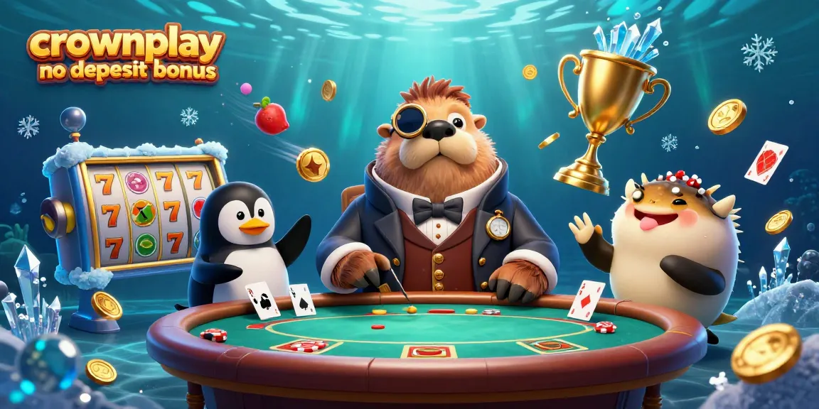 Experience the crownplay no deposit bonus with a vibrant underwater poker scene featuring dynamic gameplay elements.