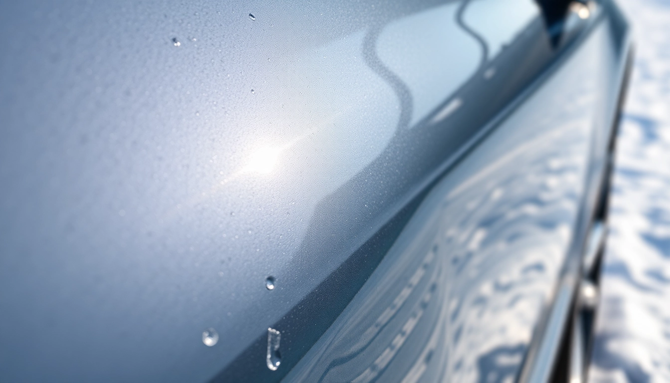 PPF winter road salt protection showcasing a glossy car surface against winter conditions.