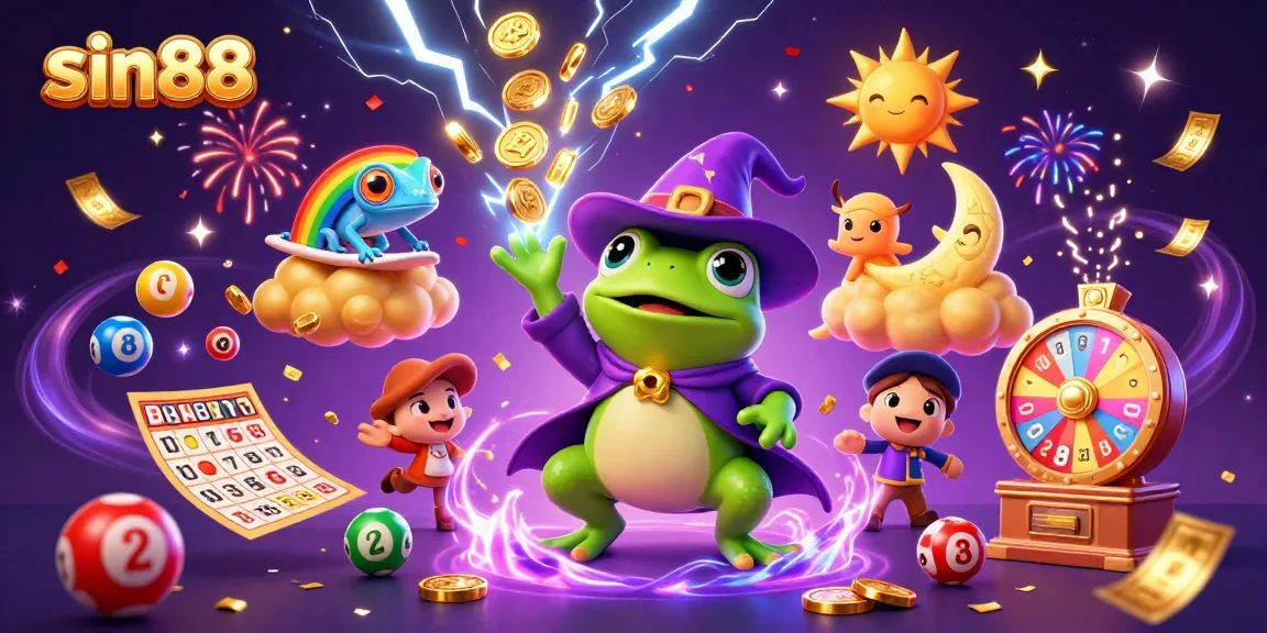 Experience exciting gameplay with sin88, where a weather wizard frog conjures golden coins amidst a vibrant casino scene.