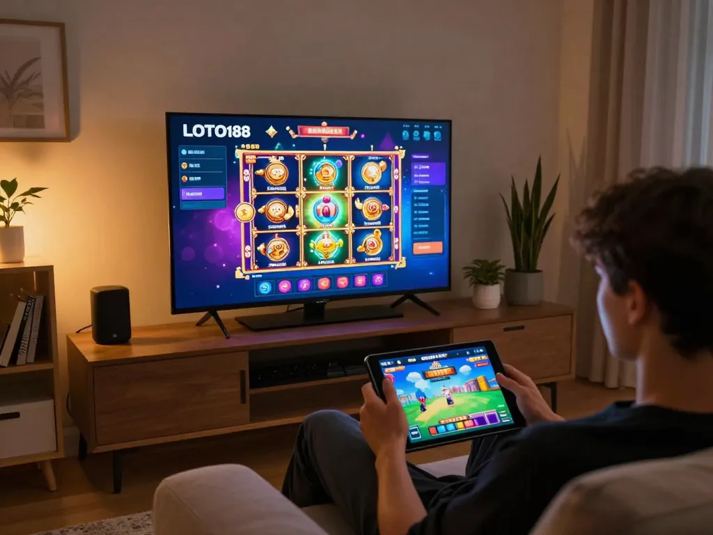 Engaging in gameplay on LOTO188 TRANG CHỦ while enjoying a cozy atmosphere at home