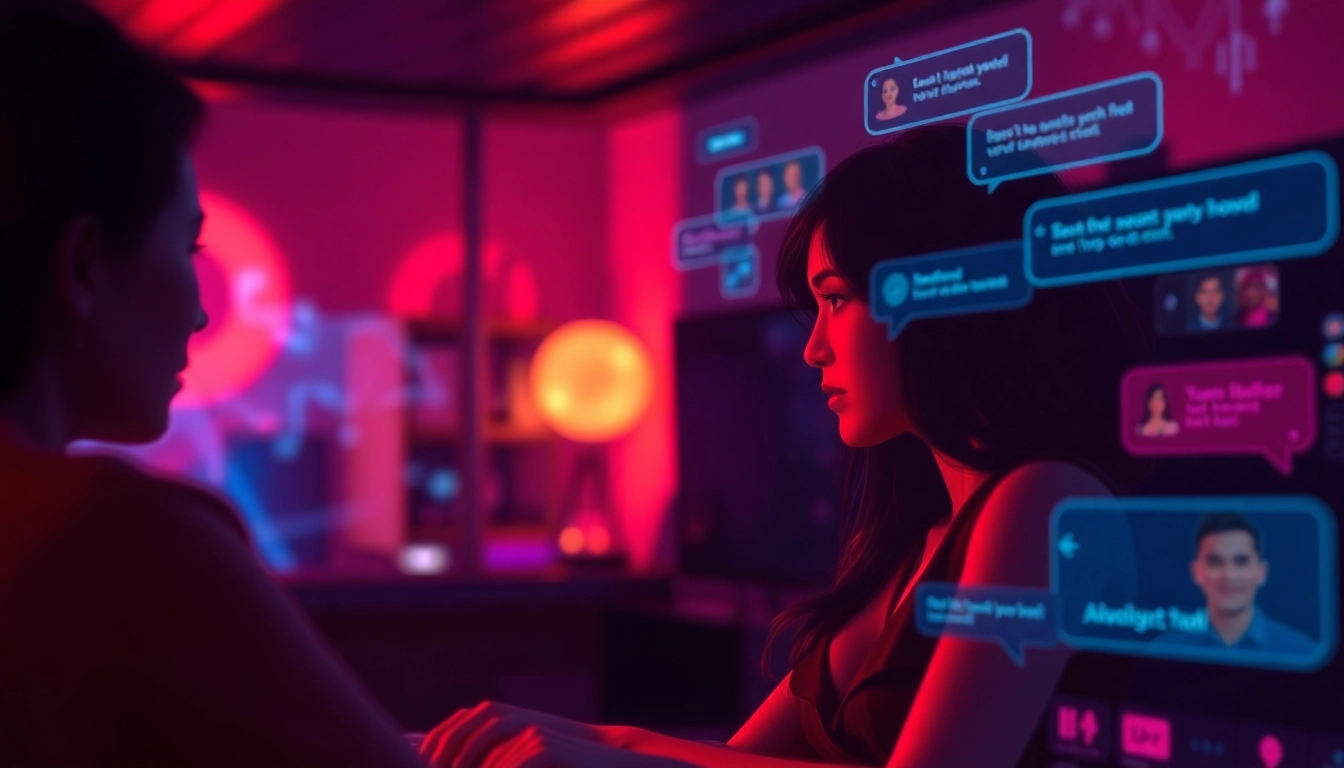 Engaging interface showcasing porn chat AI interactions with vibrant colors and inviting characters.