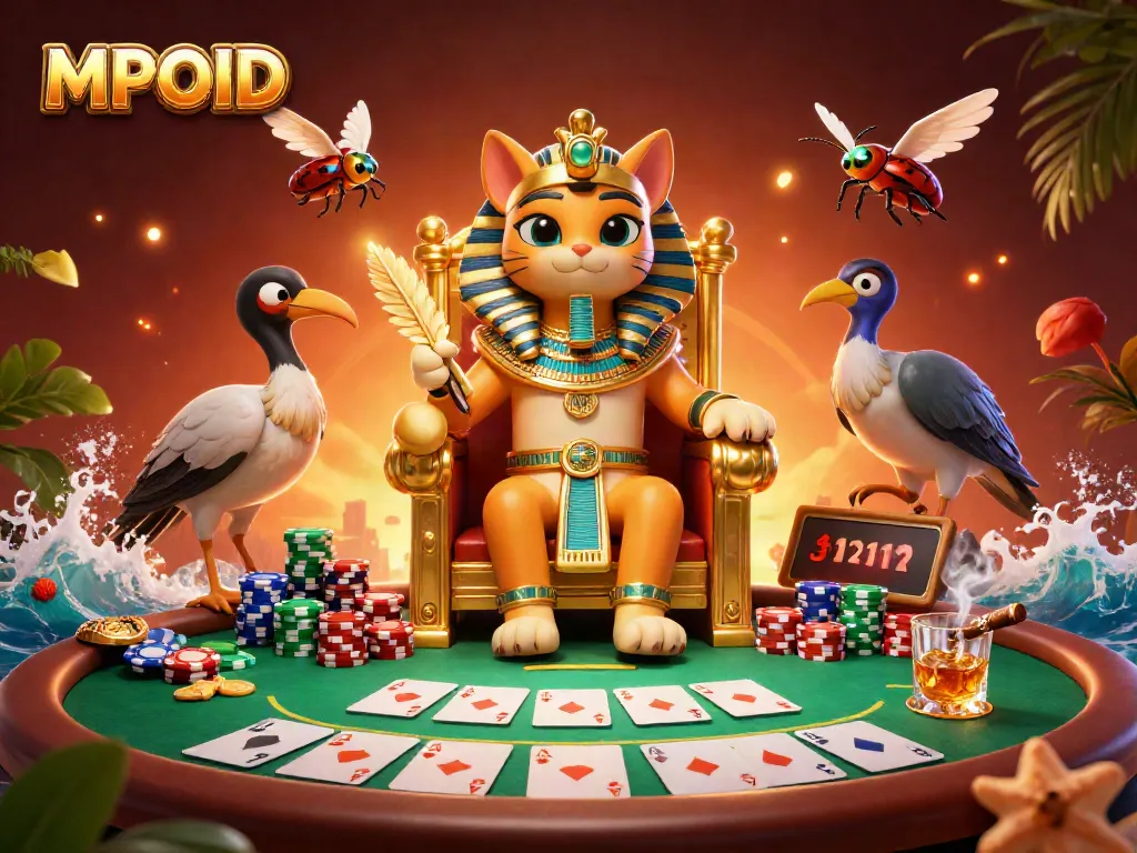 MPOID elevates the online gaming experience with a luxurious Egyptian-themed poker scene.