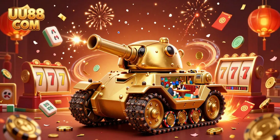 Experience the excitement of gaming at UU88 COM with a dynamic 3D casino illustration featuring vibrant animations and rich elements.