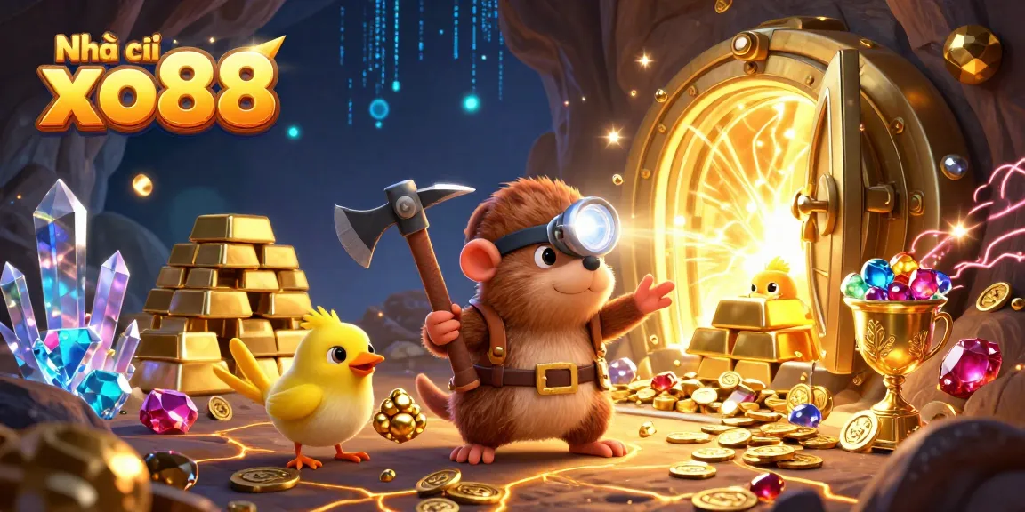 Explore the vibrant gaming world of Nhà cái xo88 with a treasure hunter mole and glimmering gems.