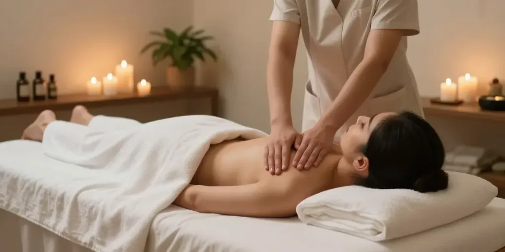 서대문출장안마 relaxing massage scene in a serene spa environment.