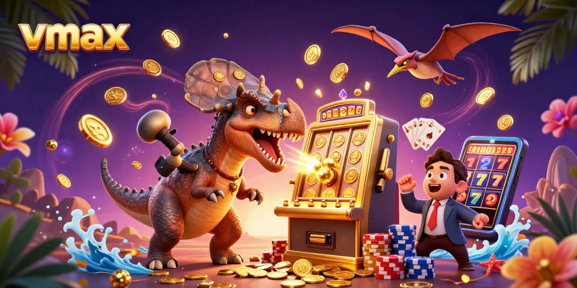 Experience vmax action as a pachycephalosaurus hits a jackpot at the slots, surrounded by golden coins.