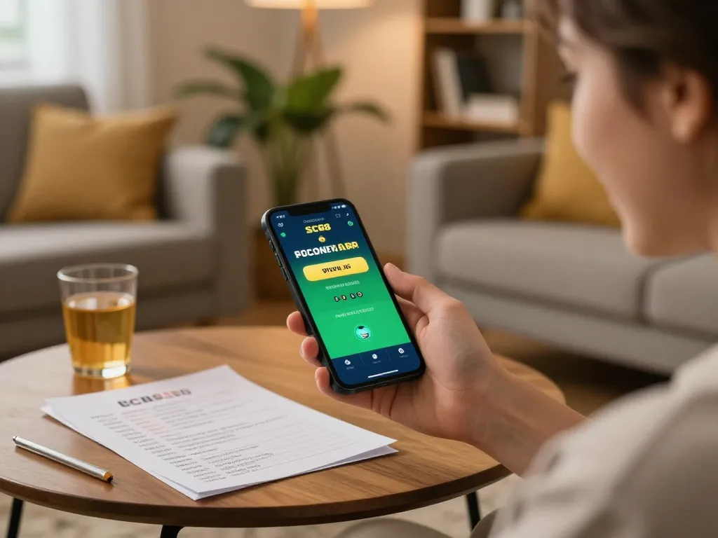Engaging gameplay on SC88 mobile app with winning screen in cozy living room setting.