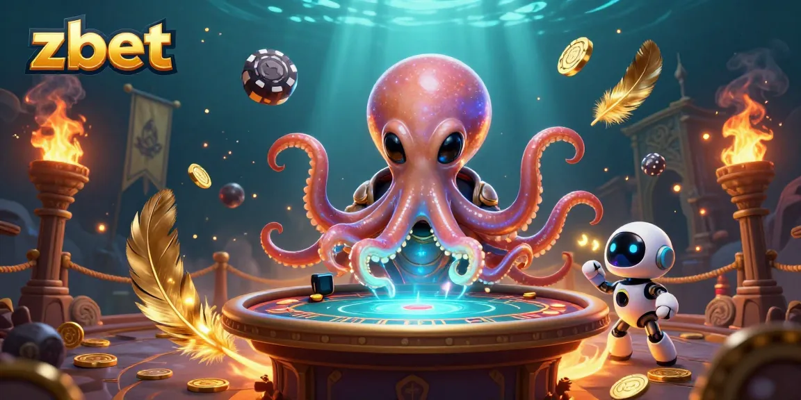Engage in zbet action with a vibrant 3D illustration of an alien octopus at a poker table.