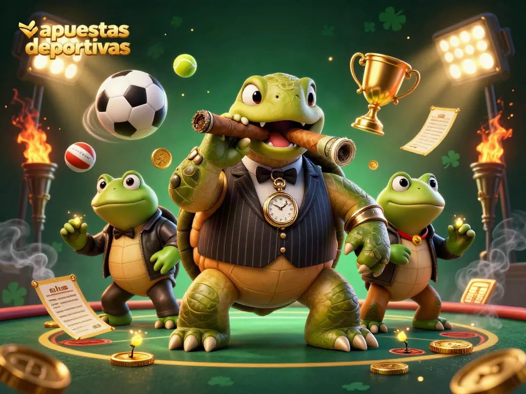 Apuesta deportiva emocionante con un tortuga de dibujos animados y ranas, mostrando aventura y acción en el casino