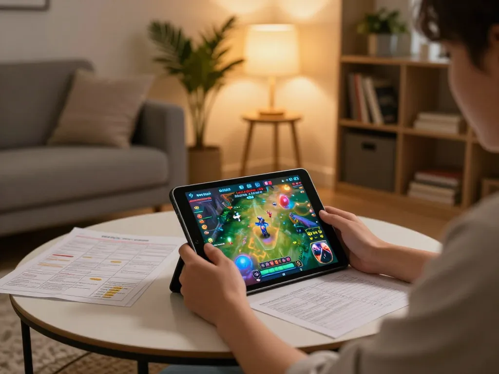 Engaging online game bai doi thuong session on a tablet in a cozy home environment