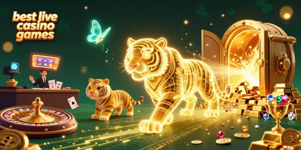 Experience the thrill of the best live casino games with vibrant characters and glowing elements in this exciting illustration.