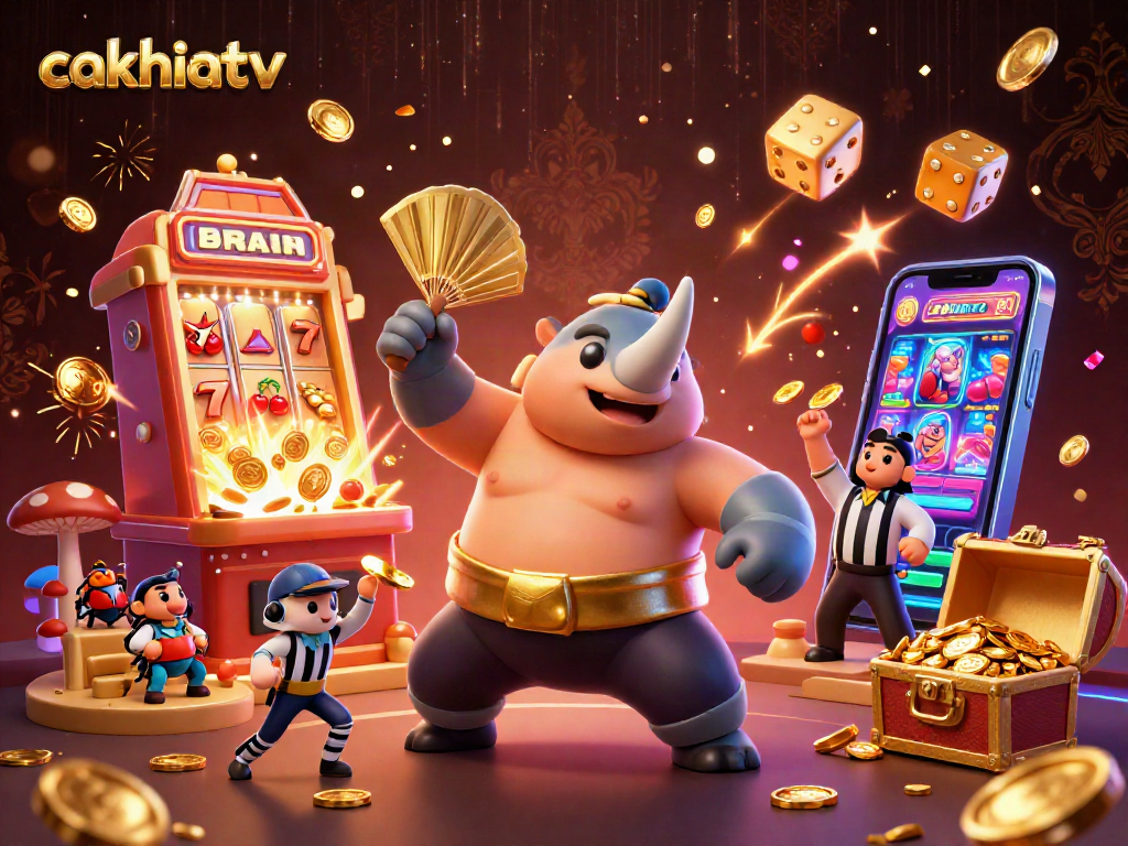 Experience the thrill of cakhiatv's vibrant gaming scene with a dynamic casino illustration.