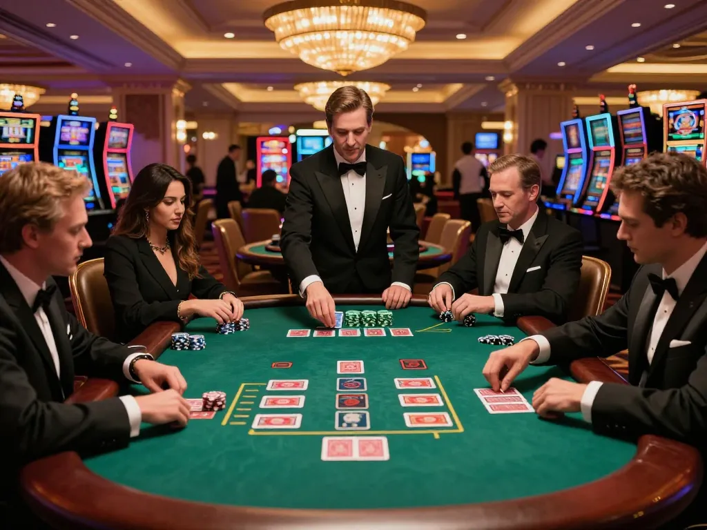 Engaged players at a blackjack table strategizing their bets, showcasing the thrill of j88 casino gaming.