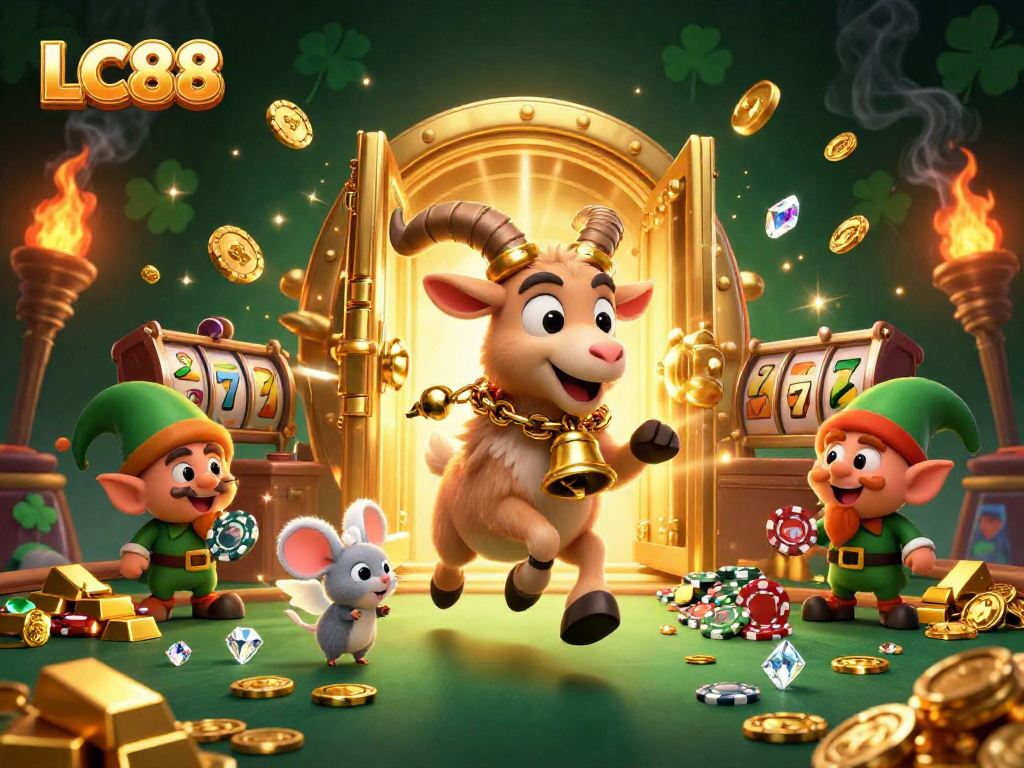 Experience exciting wins at LC88 with festive casino chaos in a vibrant 3D casino scene.