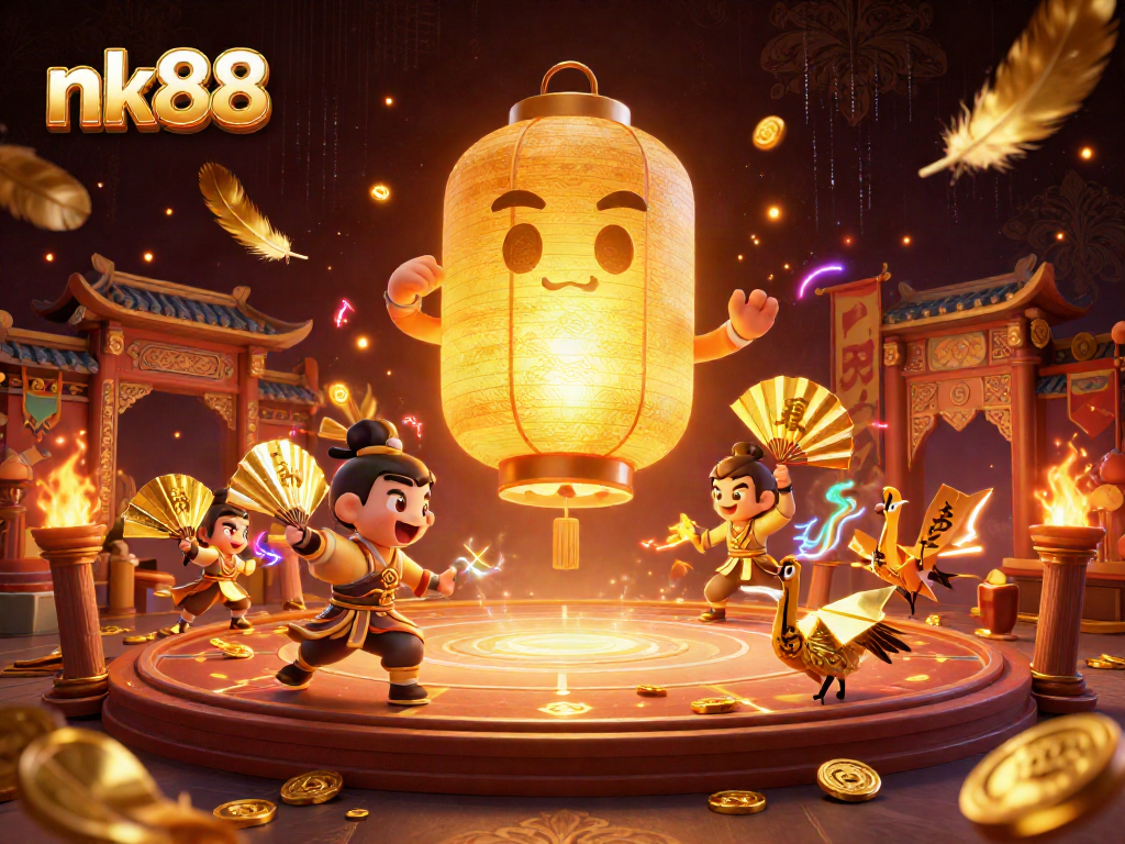 Engage with nk88's vibrant casino spirits surrounded by golden elements and lucky symbols.