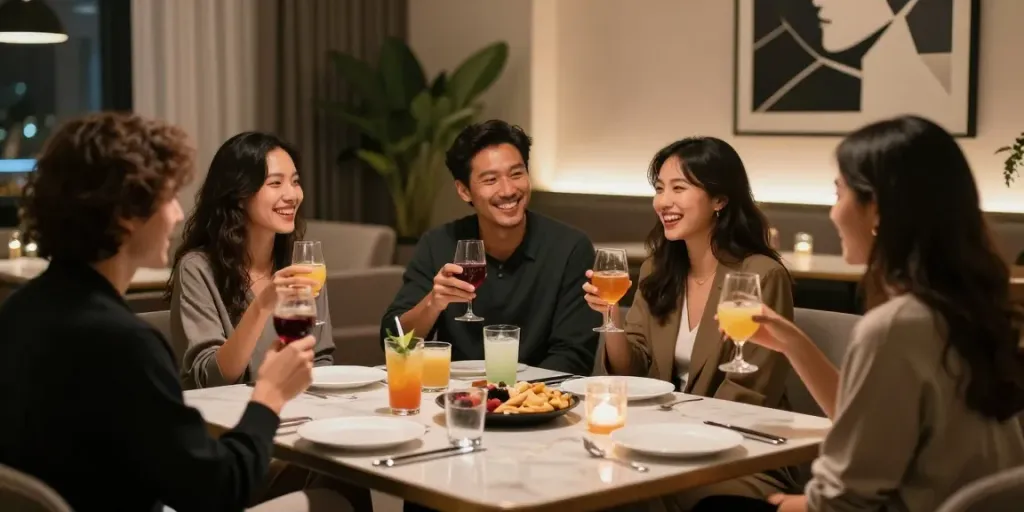 강남구구단 쩜오에서 친구들과 함께 즐거운 시간을 보내는 모습