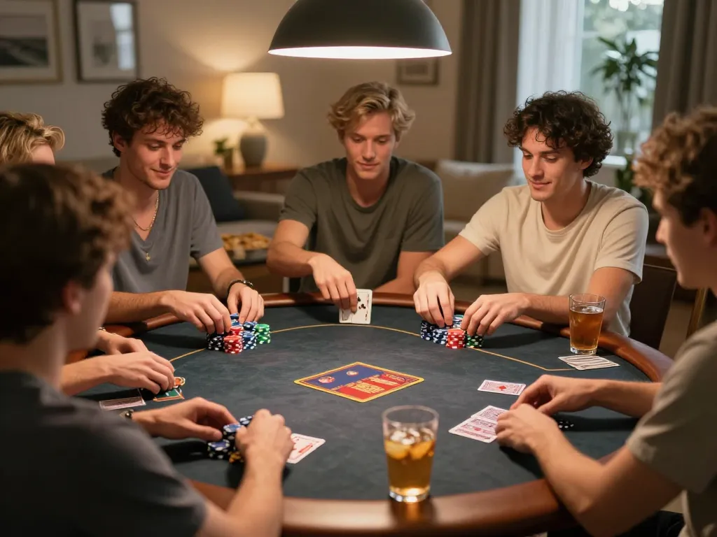 c168 poker night with friends, showcasing vibrant chips and engaging gameplay in a cozy home setting.