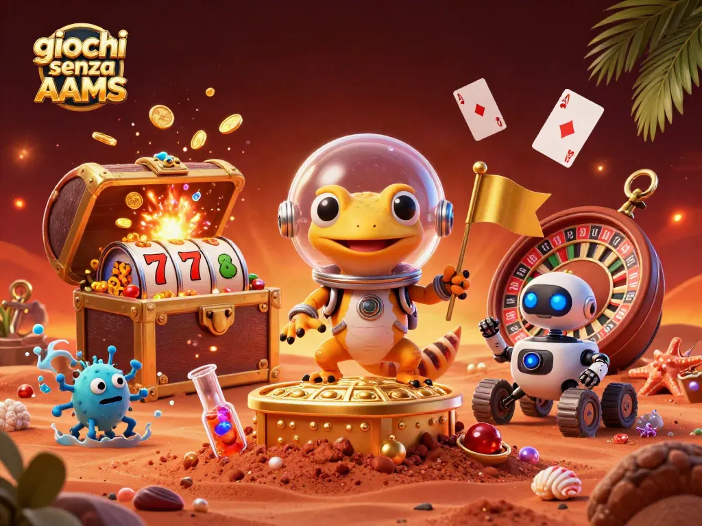 Gioca divertendoti con giochi senza AAMS, in un'illustrazione vivace e colorata di un casinò.