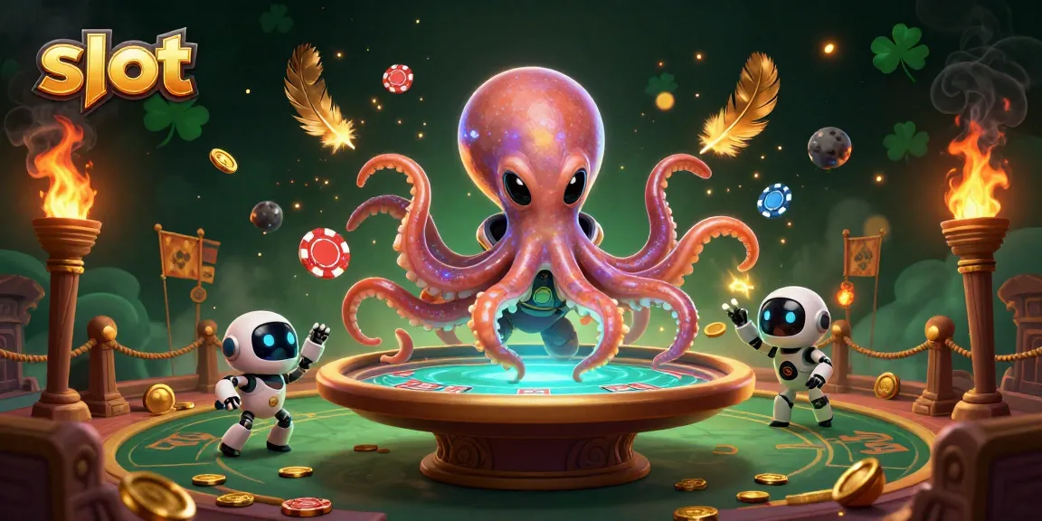 Win big with the slot alien octopus at a dynamic poker table surrounded by treasures.