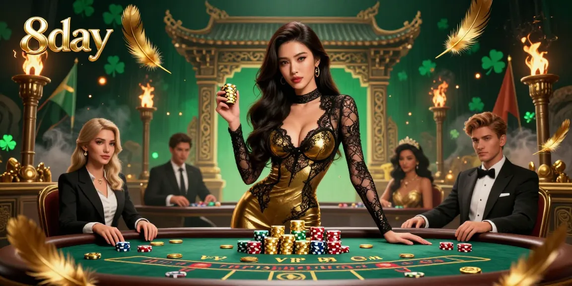 Experience high-stakes excitement at the 8day casino with a glamorous baccarat scene.