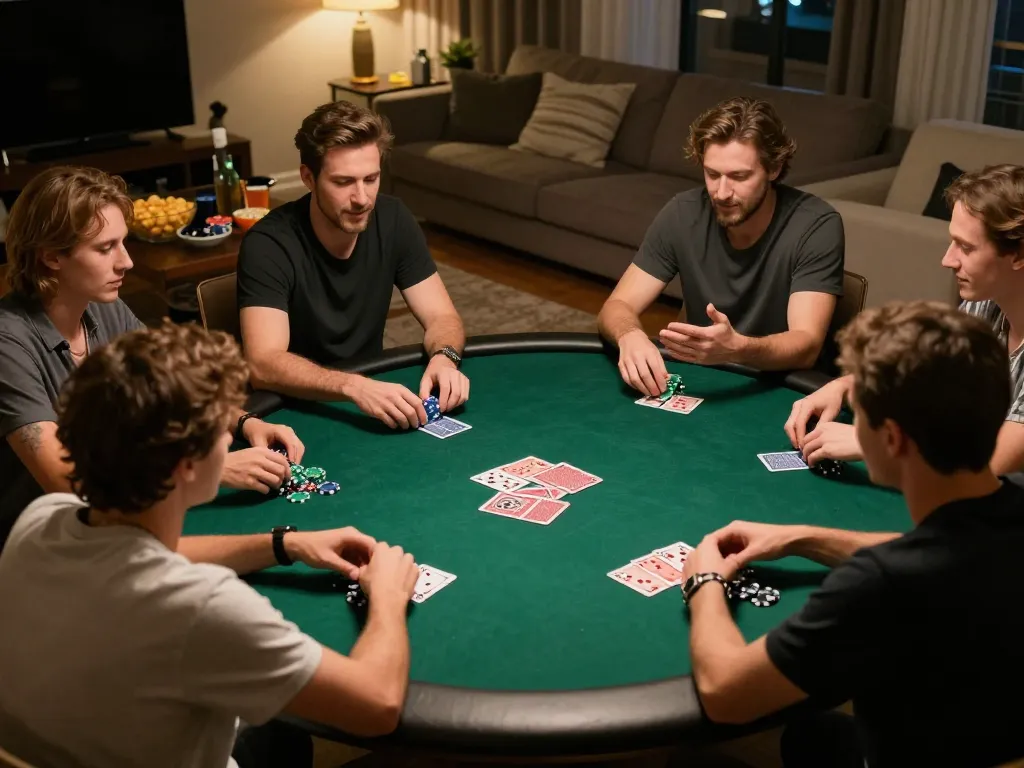 Players enjoy an exciting game night with friends at home, emphasizing community gambling experience at nhat vip.