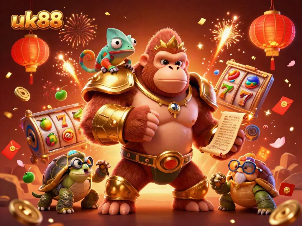 Experience the excitement of uk88 with vibrant 3D characters and casino elements celebrating in style.