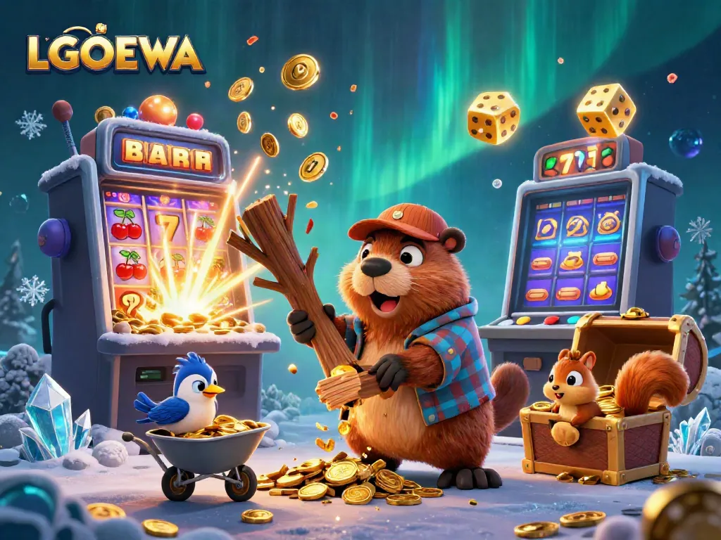 Engage with LGODEWA's vibrant gaming world where beaver and friends celebrate jackpots amidst golden coins.