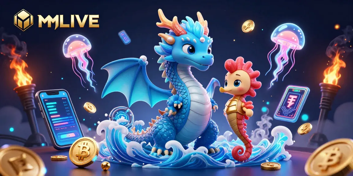 Engage with MMLIVE in a vibrant 3D fantasy casino scene filled with lively gaming elements.