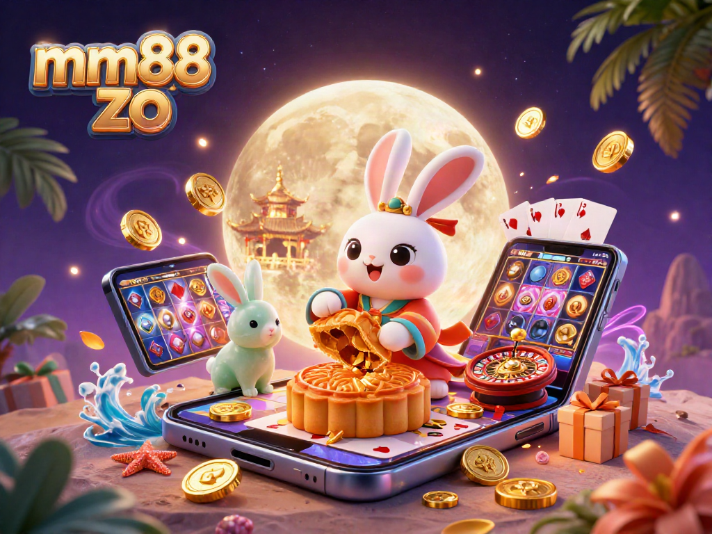 Win on mm88 zo with a vibrant 3D scene of a moon rabbit, casino elements, and lots of action!