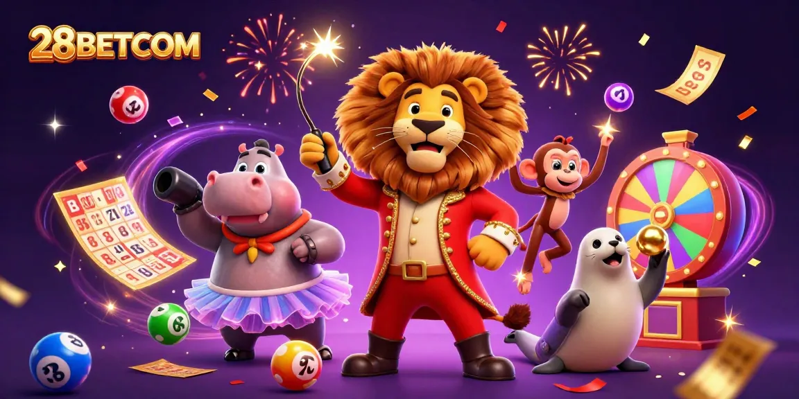 Engaging scene showcasing 28BETCOM with animated characters in a vibrant casino setting.