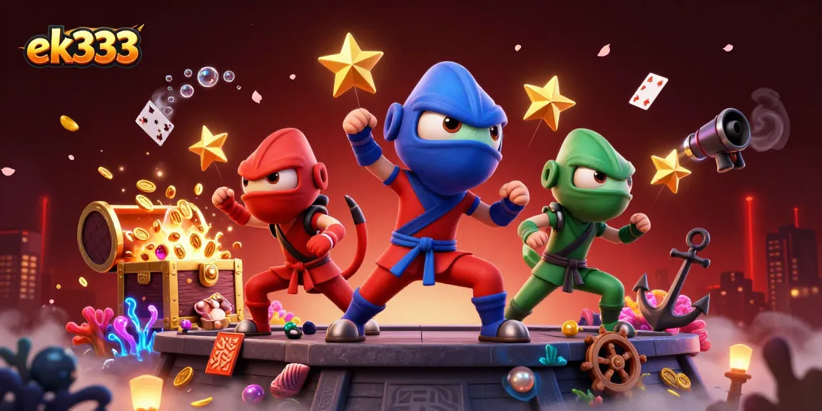 Experience the excitement of ek333 with ninja chameleons and vibrant casino treasures in this dynamic scene.