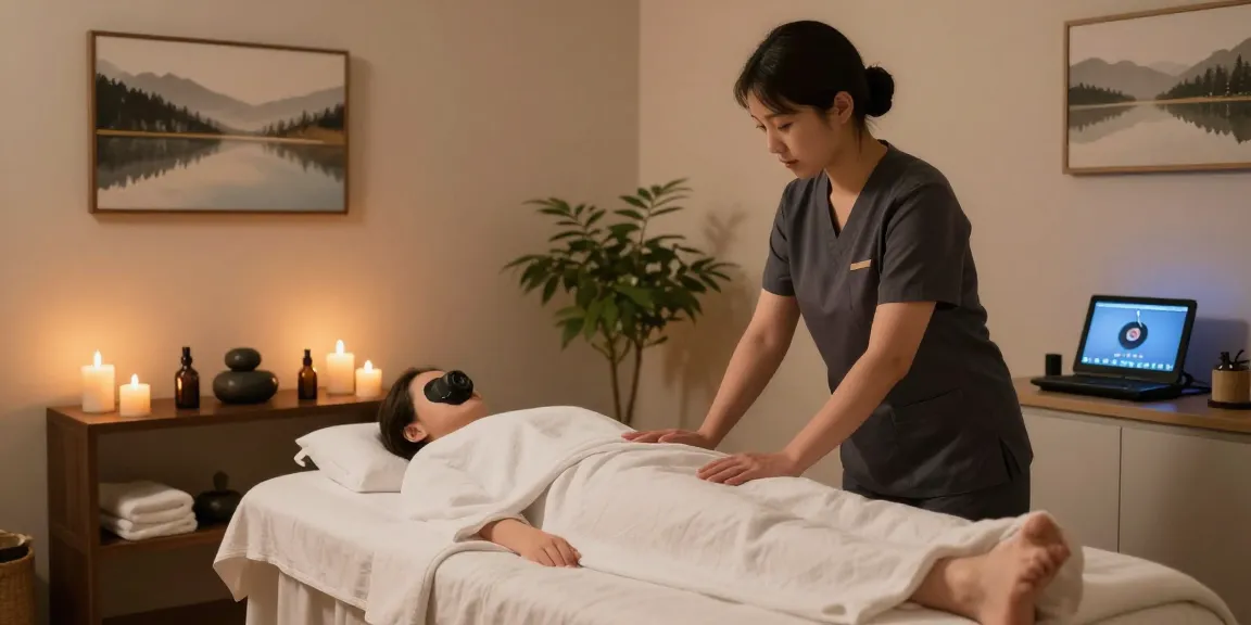 Relaxing massage therapy room for 오산출장마사지, featuring soft linens, essential oils, and tranquil ambiance.