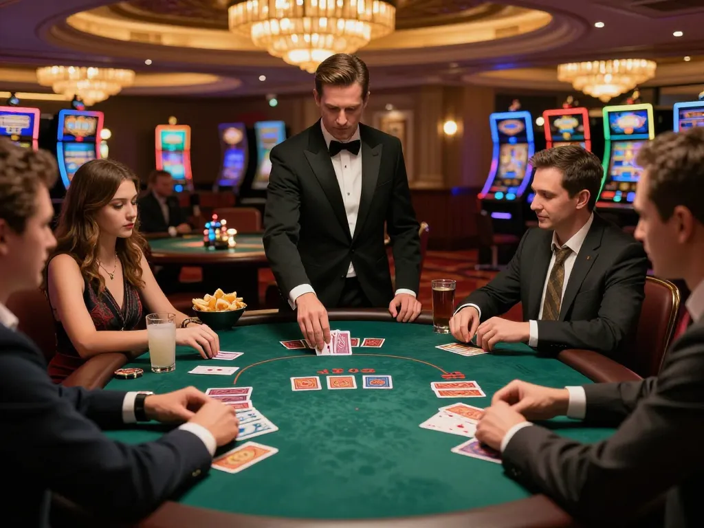 Players engaging in strategic gameplay at open88 blackjack table in elegant casino atmosphere