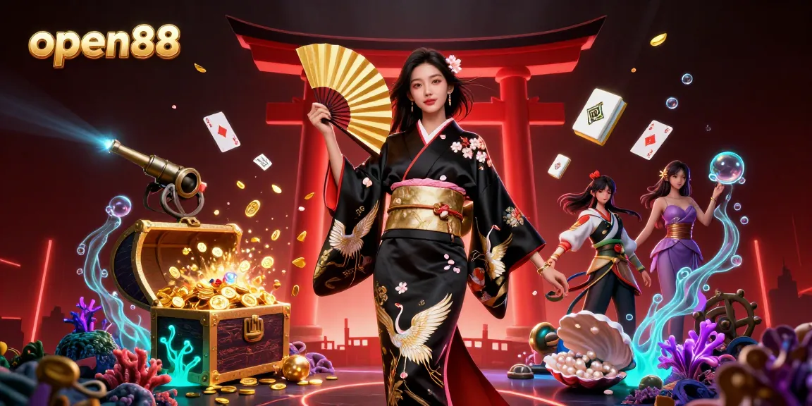 Experience thrilling gaming at open88 with vibrant 3D casino illustration showcasing Asian elegance and rich casino elements.