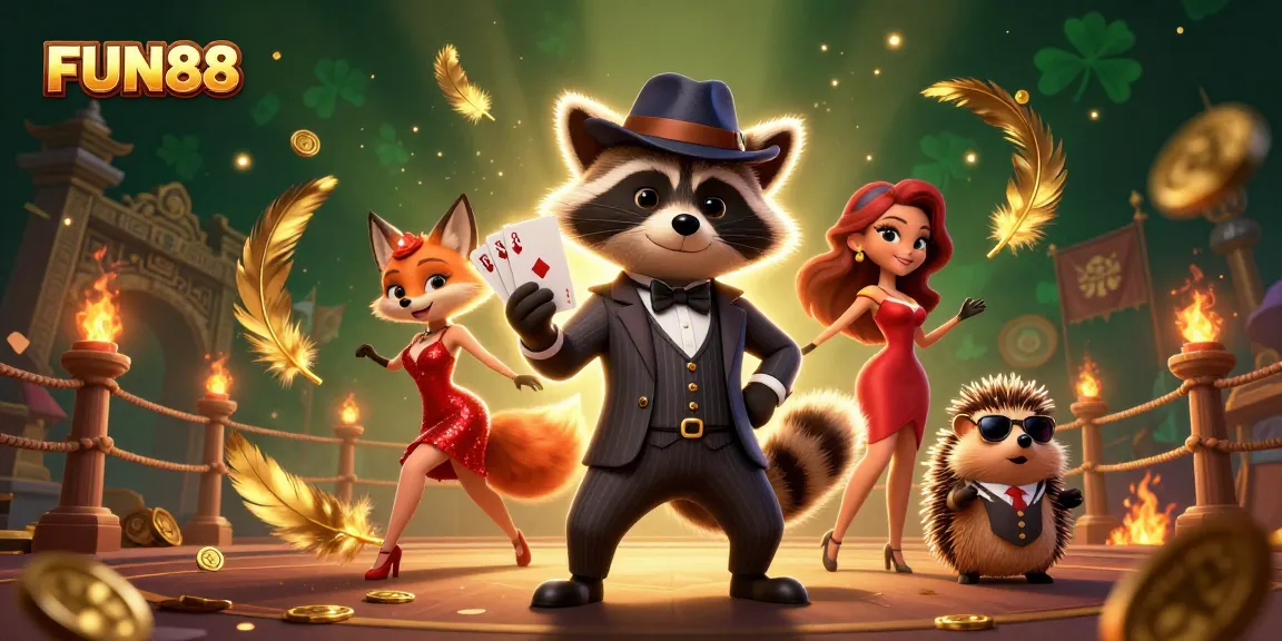 Win big at FUN88 with a vibrant scene featuring characters engaged in dynamic casino excitement.