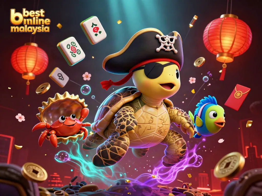Spin the reels at the best online casino Malaysia with a pirate turtle and friends diving into treasure.
