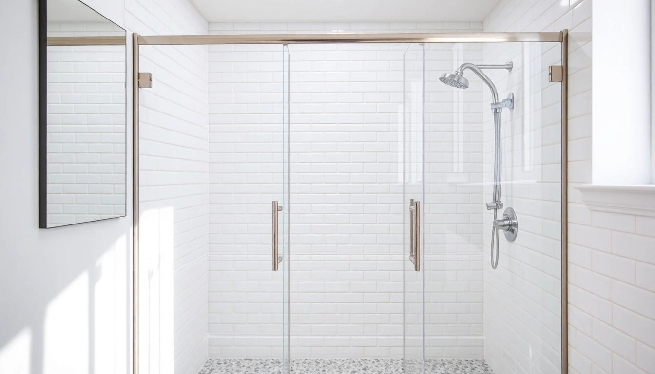 Showcases semi-frameless shower screens in a stylish bathroom with modern fixtures.